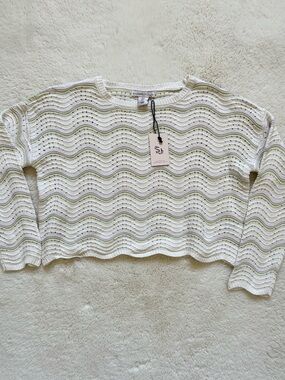 Sincerely Jules Cream Knit Sweater with Pale Green & Lilac Stripes S